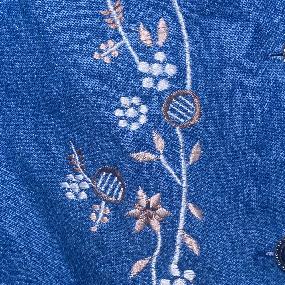 Tudor Court Haband Womens Blue Denim Floral Embroidered Blazer Jacket Large - Picture 5 of 9